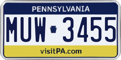 PA license plate MUW3455