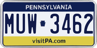 PA license plate MUW3462