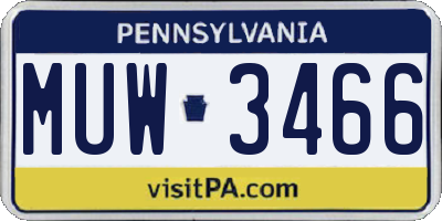 PA license plate MUW3466