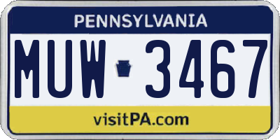 PA license plate MUW3467