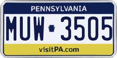 PA license plate MUW3505