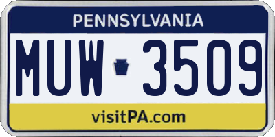 PA license plate MUW3509