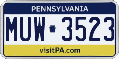 PA license plate MUW3523