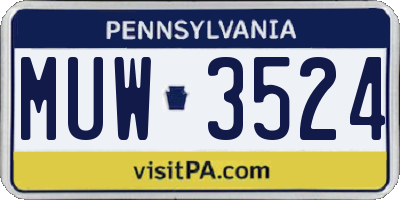 PA license plate MUW3524