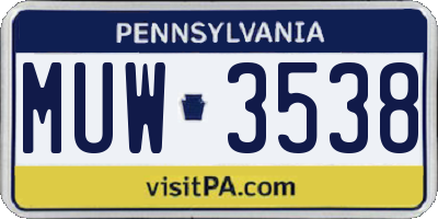 PA license plate MUW3538