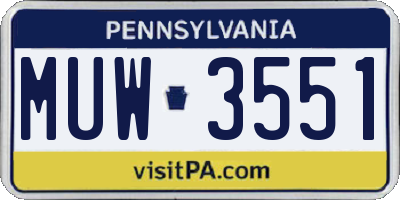 PA license plate MUW3551