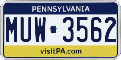 PA license plate MUW3562