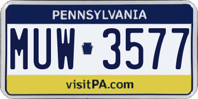 PA license plate MUW3577