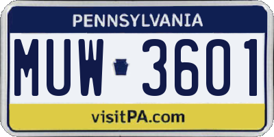 PA license plate MUW3601