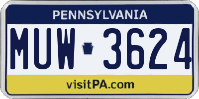 PA license plate MUW3624