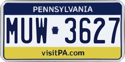 PA license plate MUW3627