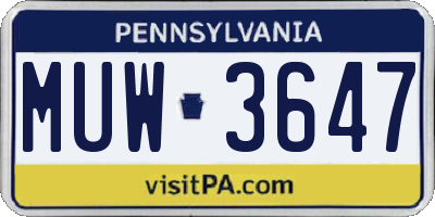 PA license plate MUW3647