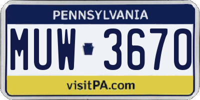 PA license plate MUW3670