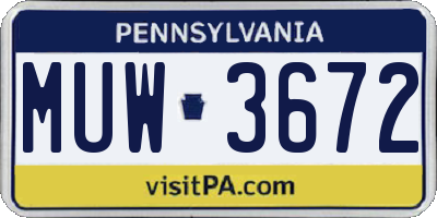 PA license plate MUW3672