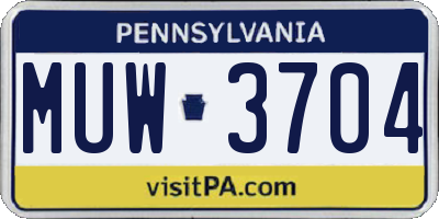 PA license plate MUW3704