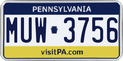 PA license plate MUW3756