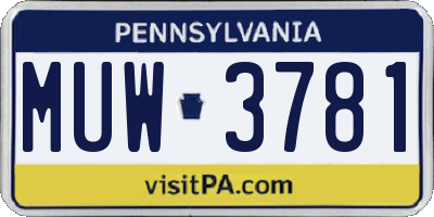 PA license plate MUW3781
