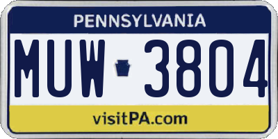 PA license plate MUW3804