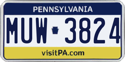 PA license plate MUW3824