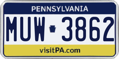 PA license plate MUW3862