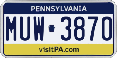 PA license plate MUW3870