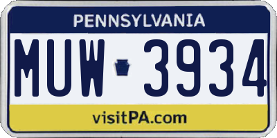 PA license plate MUW3934