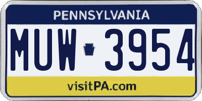 PA license plate MUW3954