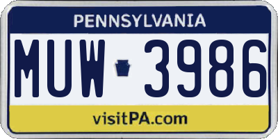 PA license plate MUW3986