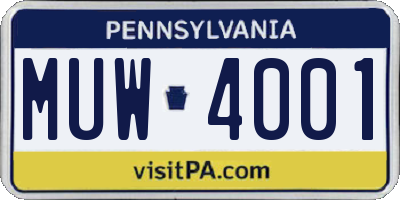 PA license plate MUW4001