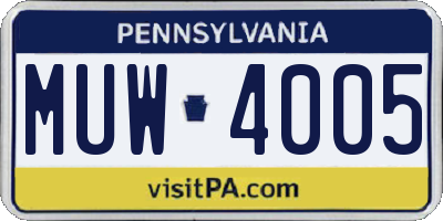 PA license plate MUW4005