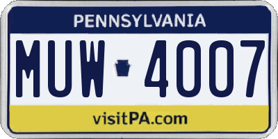PA license plate MUW4007
