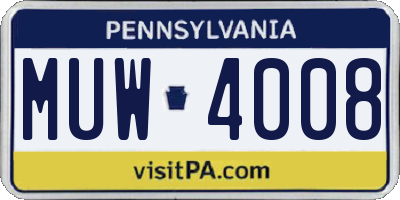 PA license plate MUW4008
