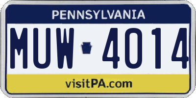 PA license plate MUW4014