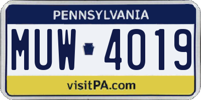 PA license plate MUW4019