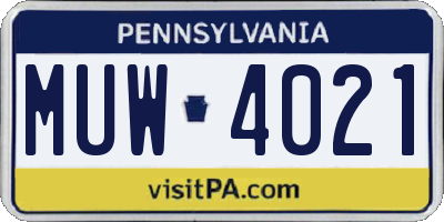 PA license plate MUW4021