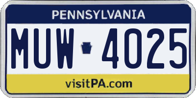 PA license plate MUW4025