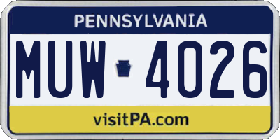 PA license plate MUW4026