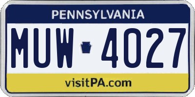 PA license plate MUW4027