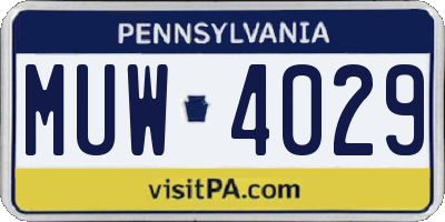 PA license plate MUW4029