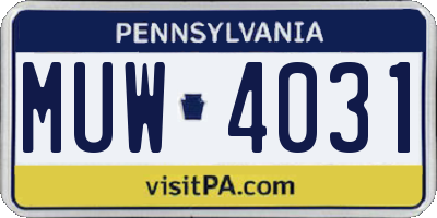 PA license plate MUW4031