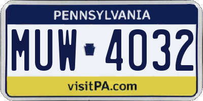 PA license plate MUW4032