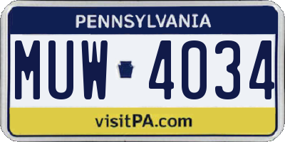 PA license plate MUW4034