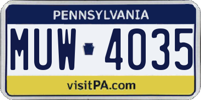 PA license plate MUW4035