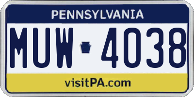PA license plate MUW4038