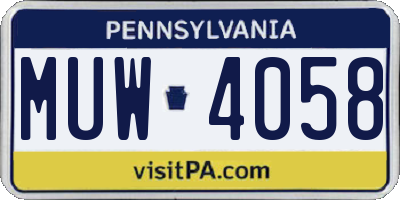 PA license plate MUW4058