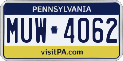 PA license plate MUW4062
