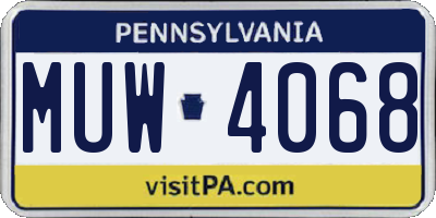 PA license plate MUW4068