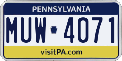 PA license plate MUW4071