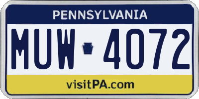 PA license plate MUW4072