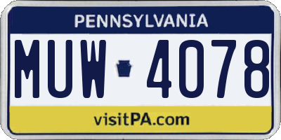 PA license plate MUW4078